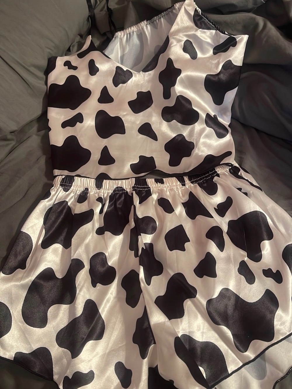 SHEIN Black and White Cow Spot Satin Cami & Shorts Set